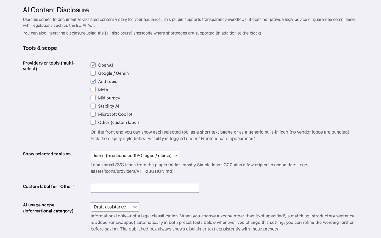 AI Content Disclosure Sceenshot 1