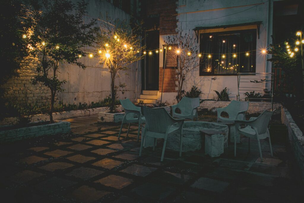 String lights for a courtyard bar, Prague - Lighting - Event venues, Restaurants
